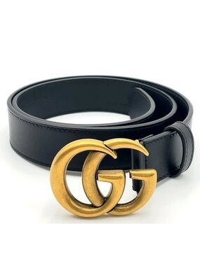 Auth GUCCI GG Marmont Leather Black 414516 Belt with Double G Buckle